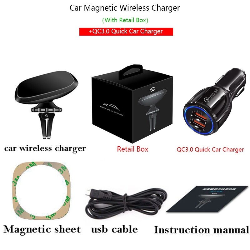 Magnetische Auto Qi Drahtlose Ladestation für iPhone Samsung Huawei Xiaomi Auto Air Vents Clip Halter 5W Drahtlose Lade adapter: QC3.0 With Box