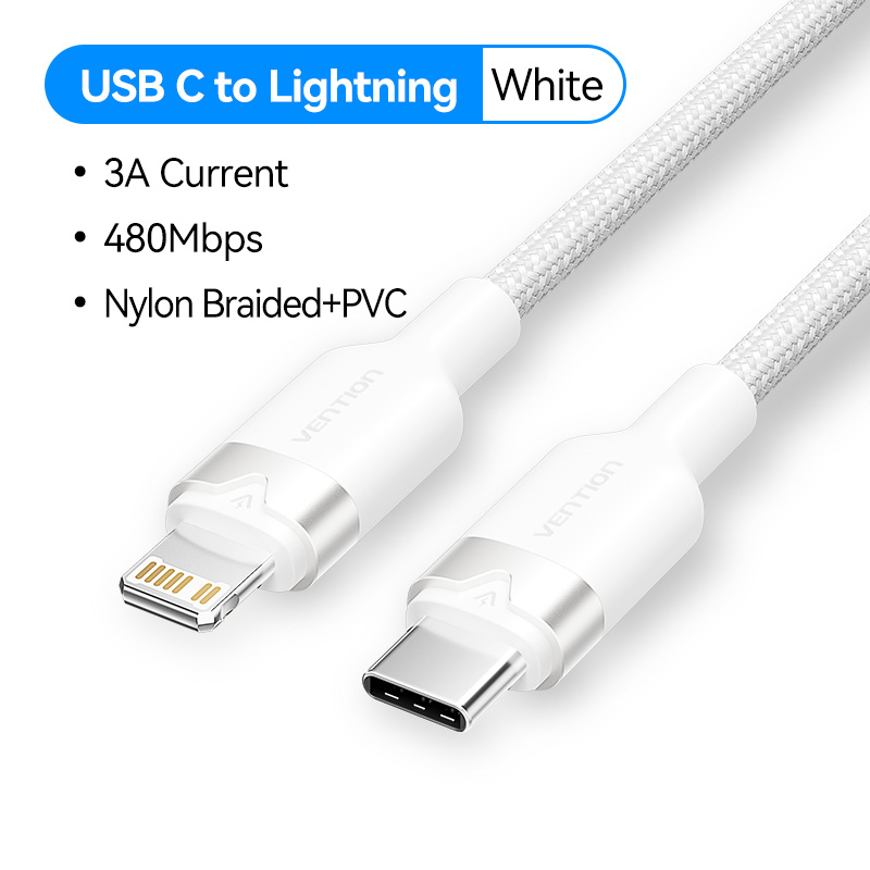 Vention Usb Type C Pd 27W Kabel Voor Iphone 15 14 13 12 Pro X 8 Snelle Usb C Kabel Voor Iphone Oplaadkabel Usb Type C Kabel: WHITE / 0,75 m