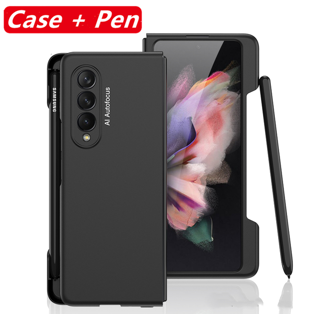 Mobiele Telefoon Stylus Pen Met Case Voor Samsung Galaxy Z Vouw 3 5G Ultra Slim Frame Side Pen Slot houder Hard Plastic Beschermhoes: Black With Pen