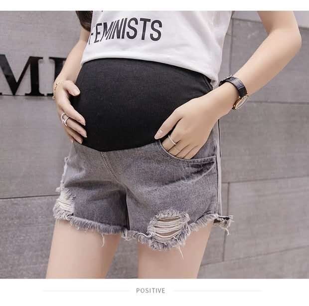 Gravide kvinners denimshorts dame sommerklær sommer fasjonable løse shorts sommer gravide kvinners tynne shorts: Grå / Xl