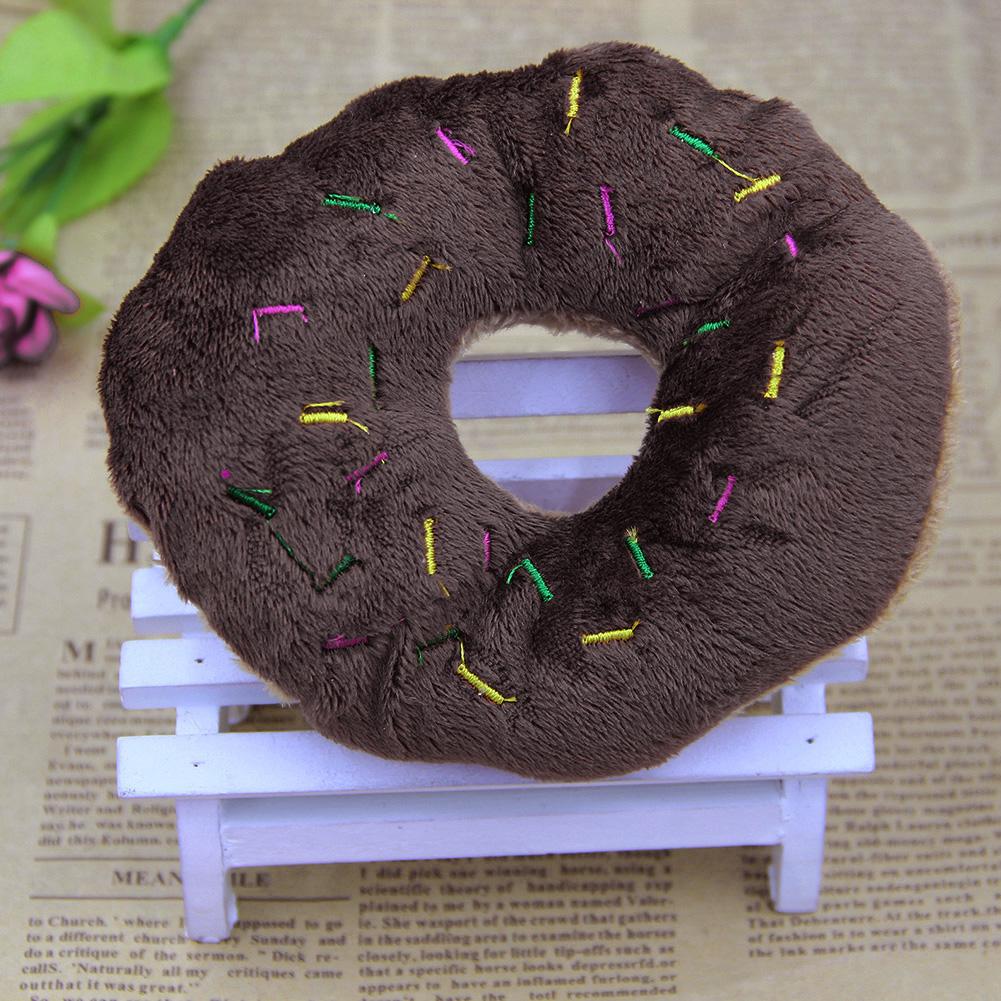 Donut Pet Toy Cartoon Squeaker Quack Sound Dogs Cats Chew Bite Cute Plush Play Puppy Playing Training Funny Chewing