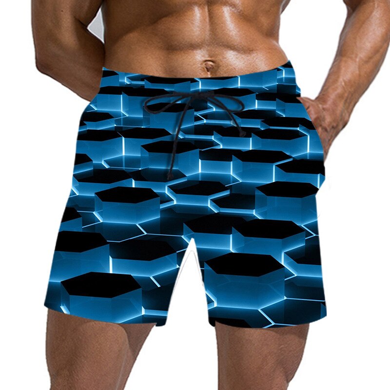 Summer Mens Print Beachwear Digital Printing Shorts Trendy Men's Beach Pants Men Sunga De Praiasea Surffing Bathing Suit: blue / 6XL