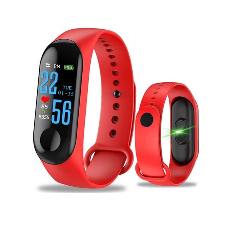 M3 plus løbende skridttæller hjertefrekvens blodtryk sundhed vandtæt fitness smart armbånd gangtælling til ios android: Rød