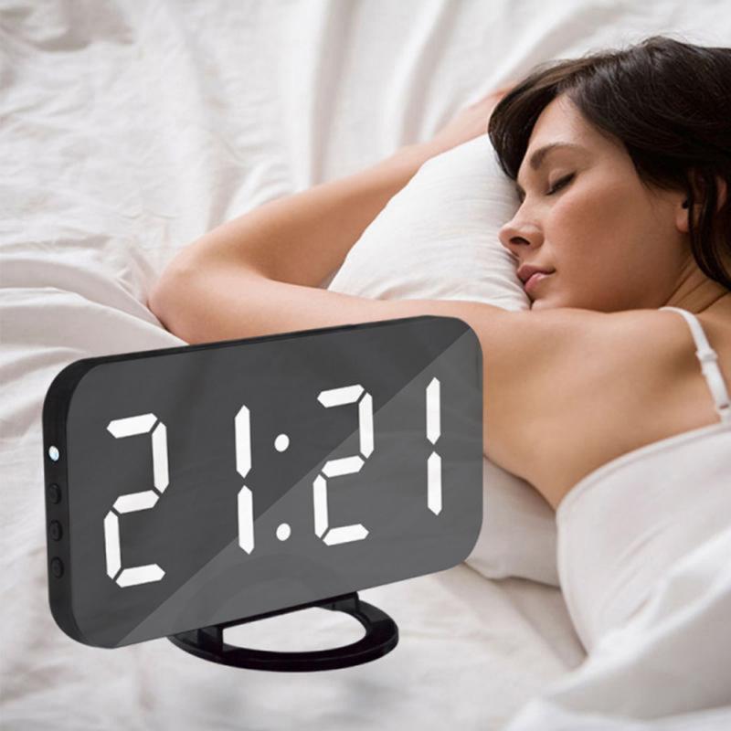 1PC Digital Mirror Clock Automatic Dimming Clock LED Mobile Phone Charging Alarm Clock Snooze Display Time Clocks