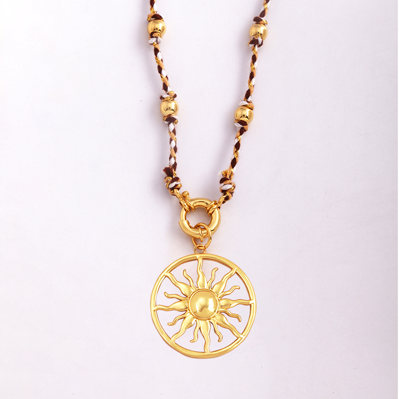 Estrella Celestial azul verde mal de ojo nudo largo collar de cuentas, Boho naturaleza cordón de algodón suéter amuleto verano playa joyería: Color oro puro