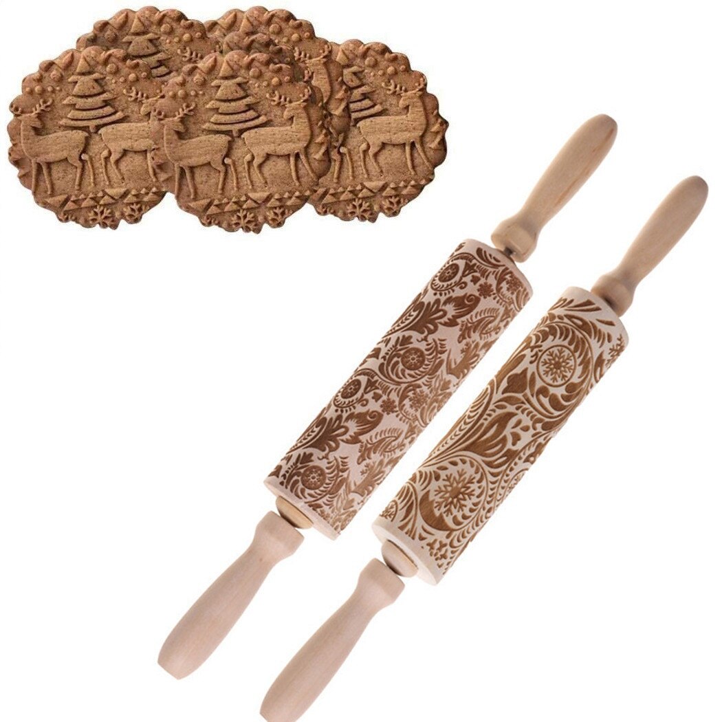 Mattarello goffratura 3D mattarello inciso in legno motivo floreale strumento di cottura biscotti pasta panetteria artigianato utensili da cucina