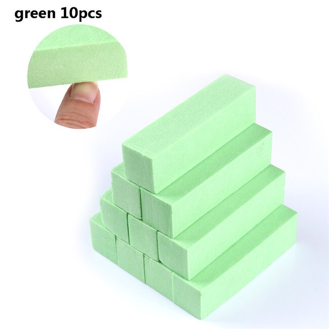 Lime à ongles de ponçage, 10 pièces, éponge de ponçage rose blanc, bloc, polissage, bricolage-même, pour Nail Art: grreen