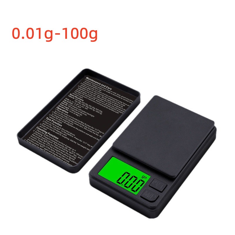 100/500g 0.01g mini digitale weegschaal hoge precisie elektronische zakweegschaal sieraden gewicht keuken draagbare elektronische weegschaal: Bruin