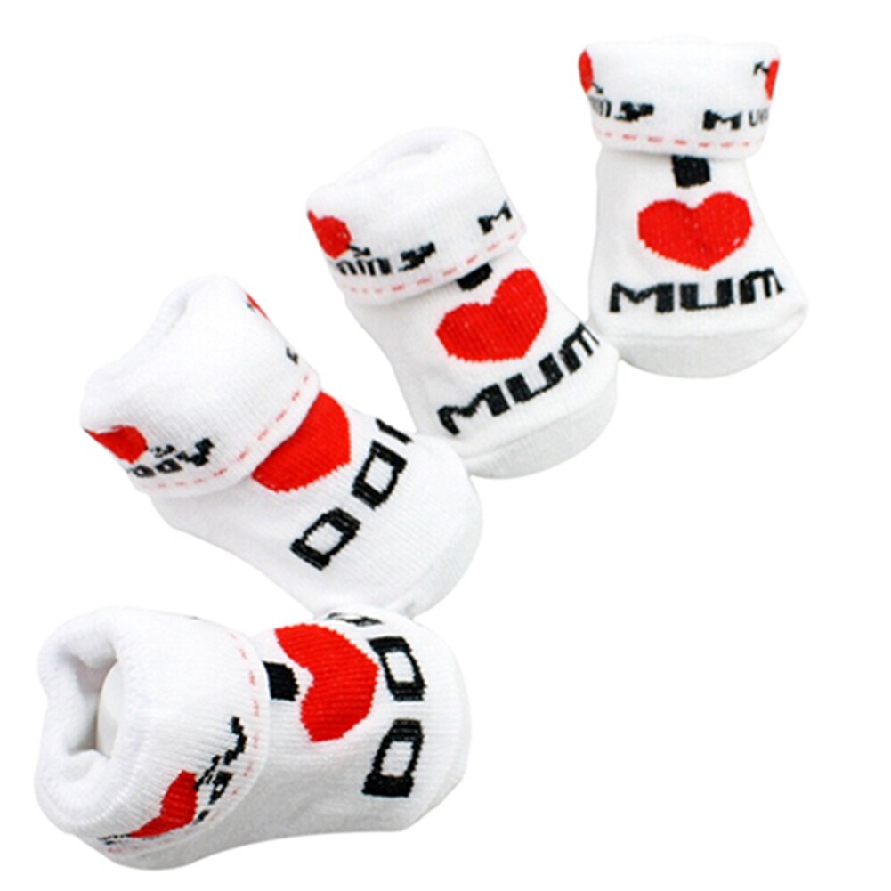 Cute Baby 1 Pair Cotton Socks White I Love Mum/Dad 0-6 Months Newborn Infant Boys Girls