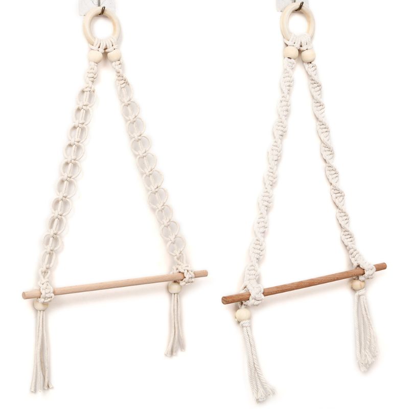 Nordic Macrame Wall Hanging Wooden Stick Toilet Paper Holder Towel Hanger Decor 11UA