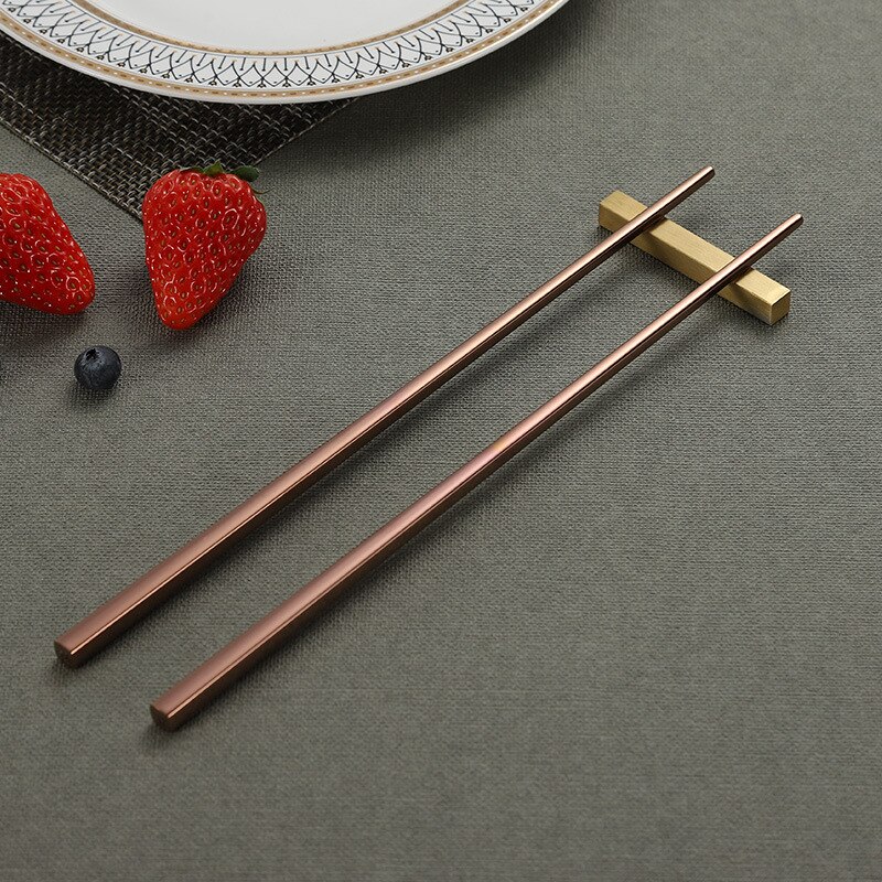 Vacclo 1pair 304 Stainless Steel Chopsticks Titanium Plated Gold Colorful Non-slip Square Household Stainless Steel Tableware: T5