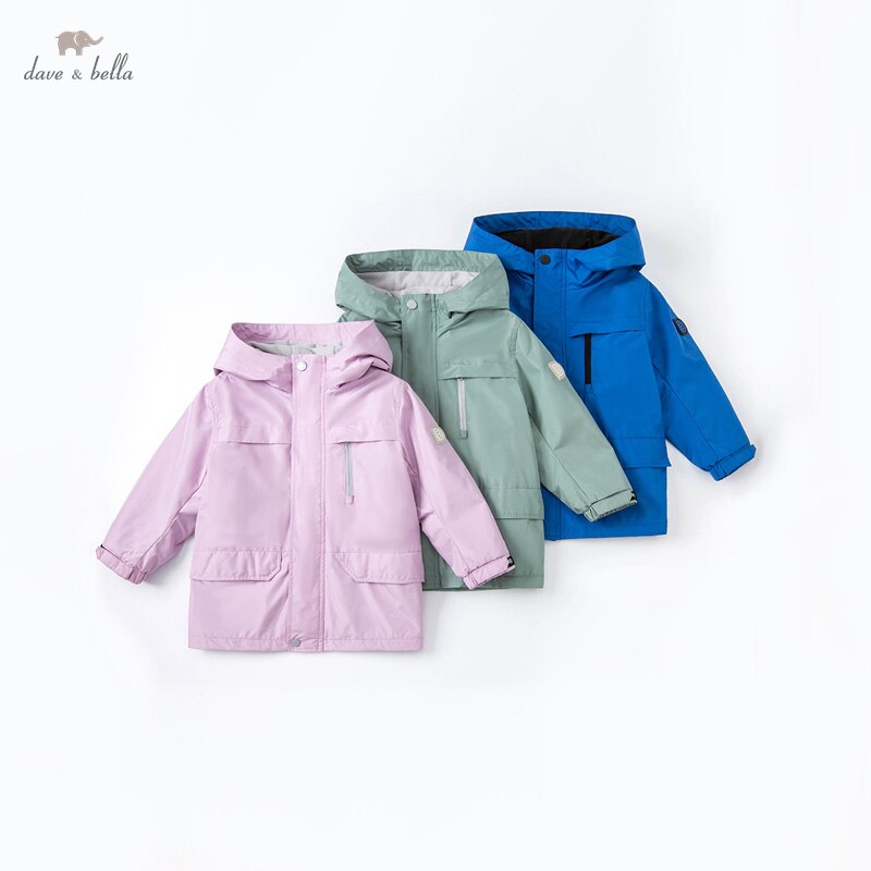 DKH18218 dave bella winter kids unisex jacket soild button pockets hooded coat children outerwearar
