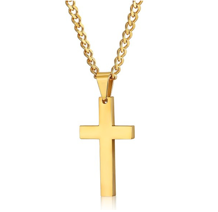 Kryds vedhæng halskæde sort kæde rustfrit stål halskæder til mænd smykker collana kolye bijoux krave mujer collier homme: Guld