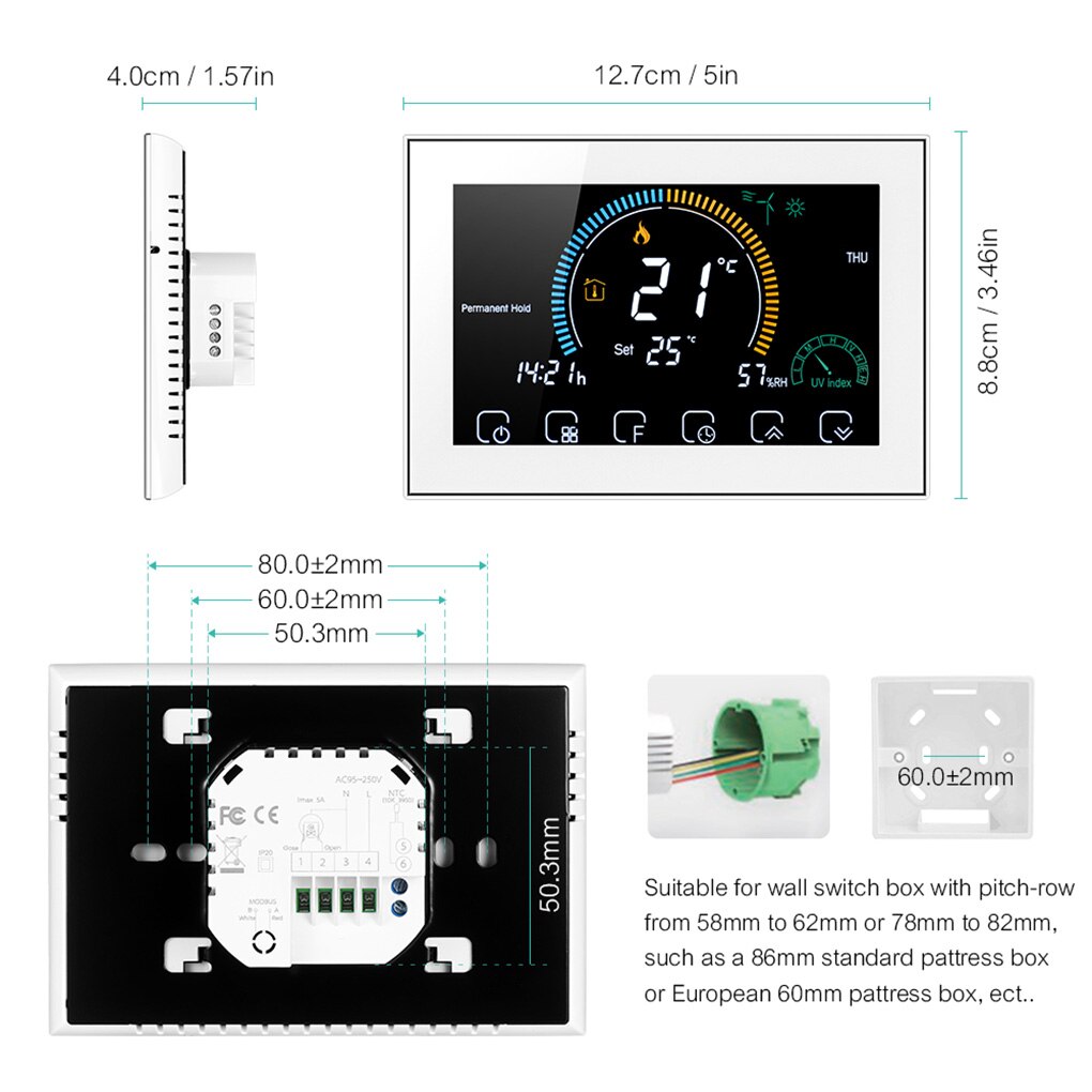 WiFi Smart Programmable Room Thermostat Backlit LCD Electric Heating Controller BHT-8000-GALW