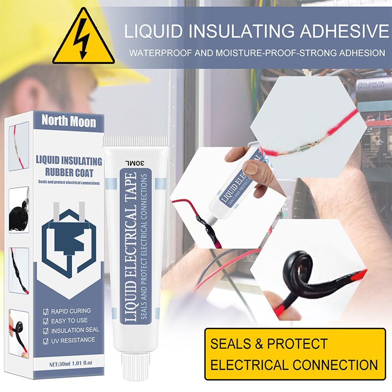 Cinta aislante líquida de goma para reparación de cables eléctricos, Pegamento de línea de fijación, 30ml