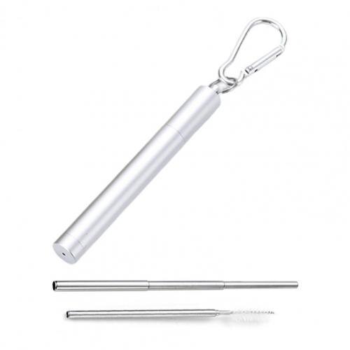 1 Set Multifunctionele Telescopische Rechte Stro Ergonomische Rietje Draagbare Opvouwbare Droog Onmiddellijk Inklapbare Straw: Zilver