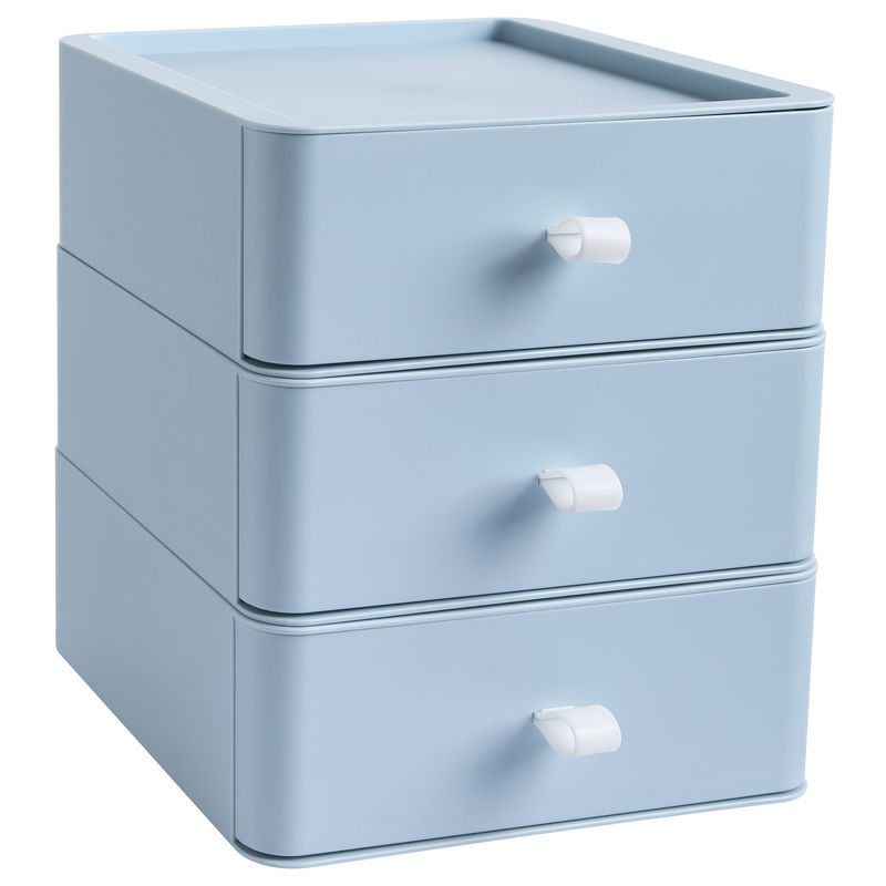 Multifunktions Schreibtisch Organizer Schublade machen-hoch Lagerung Kasten Stapelbar Schmuck Behälter Große Kapazität Büro Lagerung fallen Kasten: 3 Schichten Blau