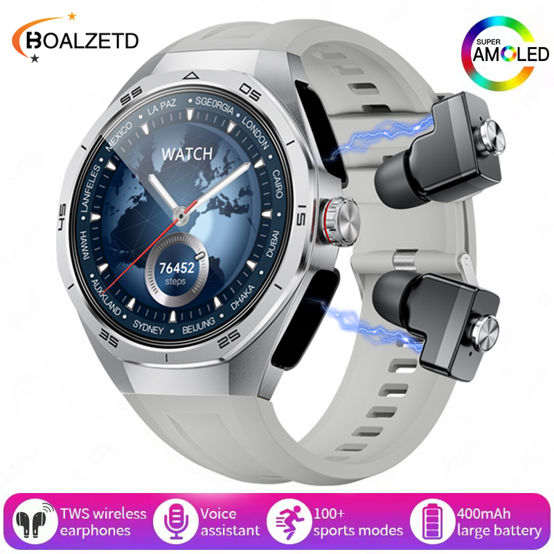 Nuovo Smart Watch da uomo con auricolari Bluetooth TWS 2 in 1 Altoparlante incorporato HIFI 9D Suono Monitor sanitario Chiamata Bluetooth SmartWatch: Black