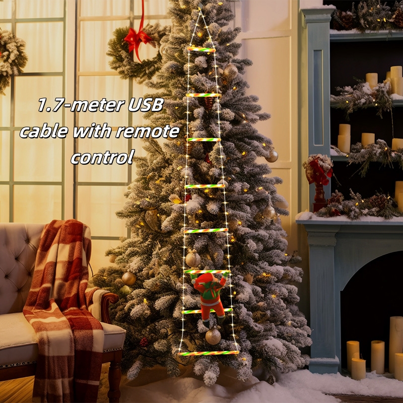 Weihnachtsmann-Leiter, LED-Farblichter, USB-Lichterkette für Höhle Innen- und Außenbereich, Weihnachtsdekoration, Lichter mit festlicher Atmosphäbetreffend: Blau