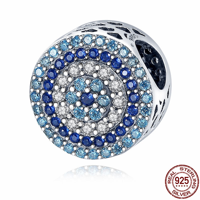 CodeMonkey-abalorio de plata de ley 925 con de Ojo Azul de la suerte, cuentas de circonia cúbica, apto para collar, pulseras, joyería, 915