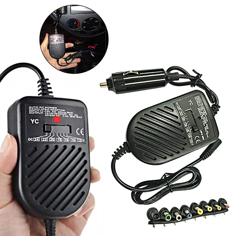 80W Portable Charger 15-24V Auto Car Adapter Adjustable Power Supply Adapter with 8 Detachable Plugs Car Laptop Notebook