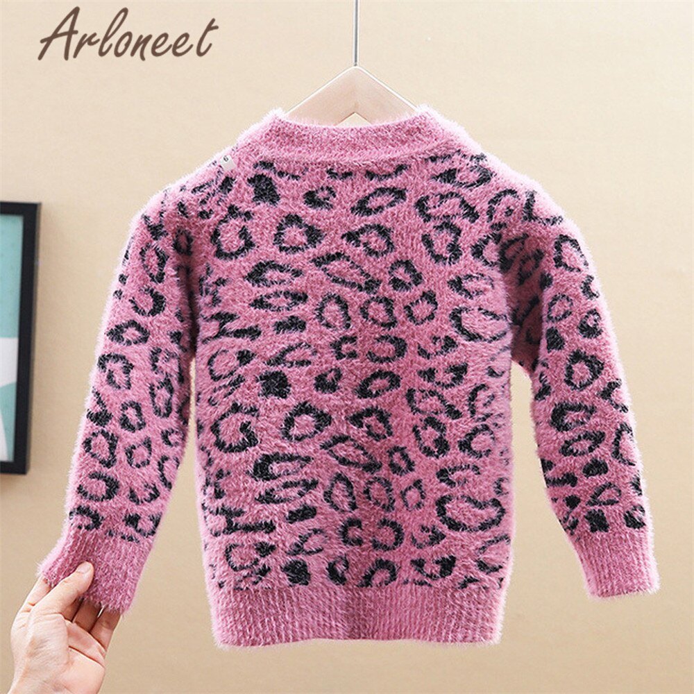 Arloneet Kleding Baby Meisjes Vest Trui Gebreide Luipaard Print Knop Bovenkleding Tops Baby Meisje Trui Winter Katoenen Jas