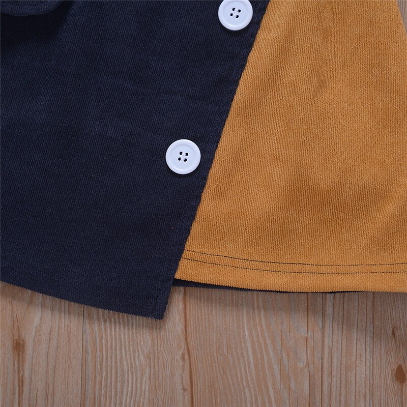 2-7y efterår vinter børn pige fløjls nederdele patchwork lommeknapper a line kort nederdel outfit