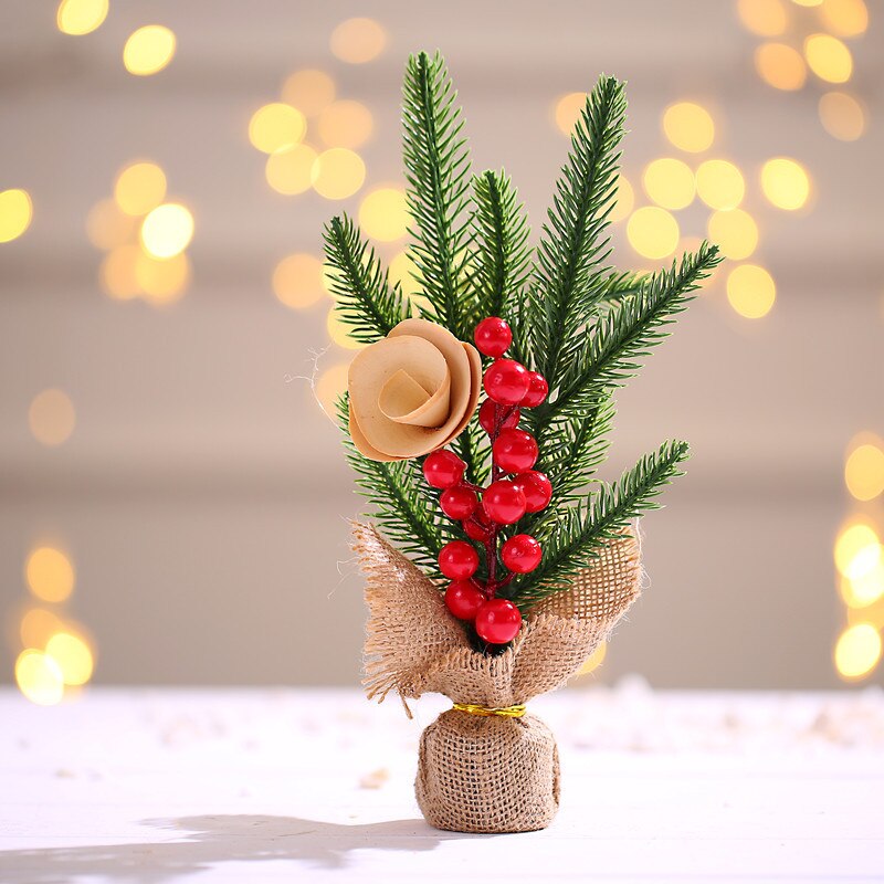 25CM Miniature Christmas Tree Decorations Desktop Atmosphere Layout Simulation Festive Family Decor Simulation Christmas Tree: Red fruit