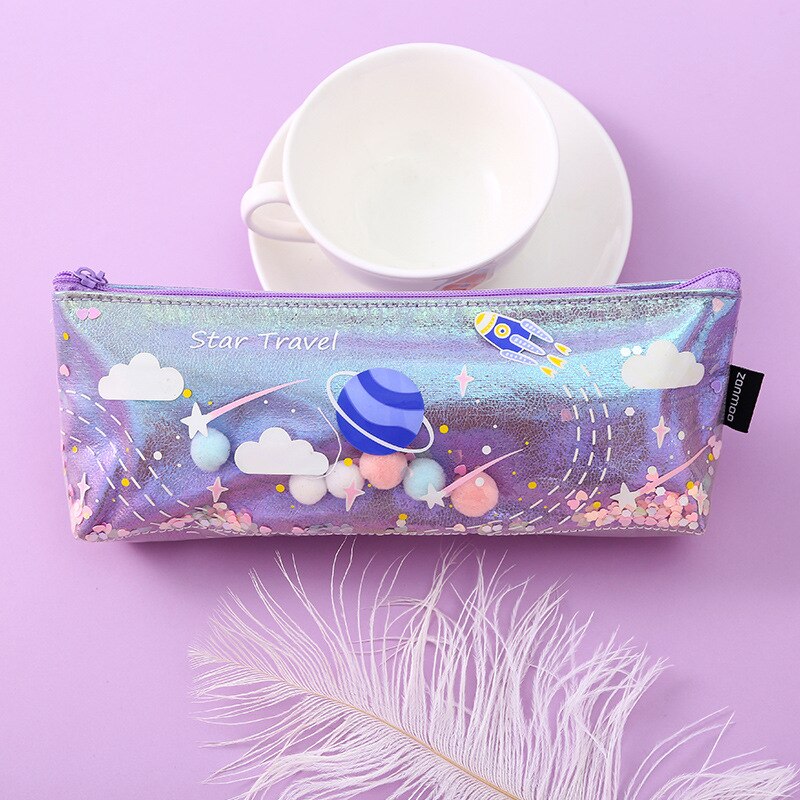 Star Pencil Case Glitter Large Capacity Pencilcase School Pen Makeup Case Supplies Pencil Bag School Box Pencil Pouch Stationery: medium purple