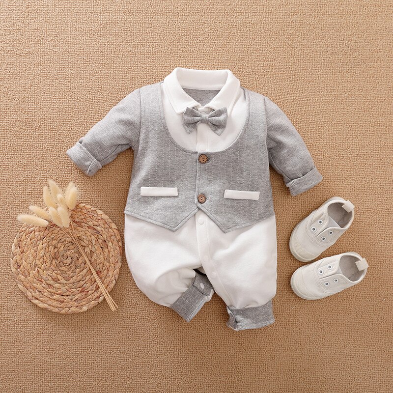 Gentleman Baby Kleding Volledige Mouw Katoen Infantis Baby Kleding Romper Cartoon Kostuum Ropa Bebe Pasgeboren Jongen Kleding: Hemp ash 2218 / 73-80cm