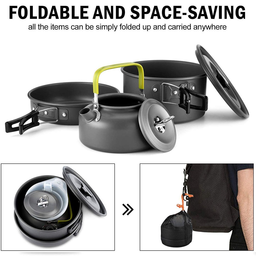 camping kokekar sett aluminium nonstick bærbar utendørs bordkanne gryte kokkesett kokepanne skål til fotturer bbq piknik