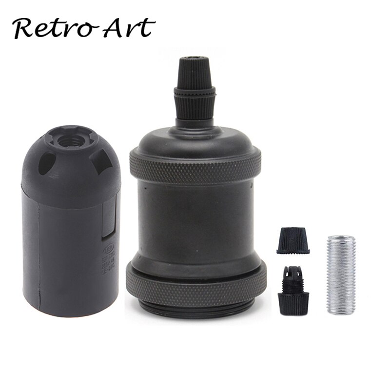 E26/E27 Screw Light Bulb Socket Edison Retro Pendant Lamp Holder: Matte Black / e27