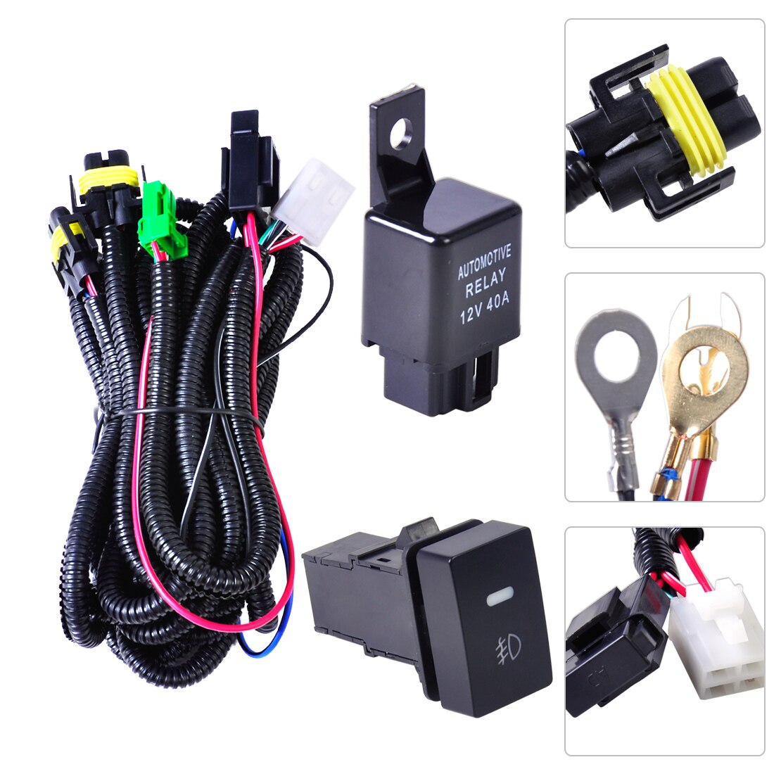 H11 Fog Light Wiring Harness Sockets Wire Switch with LED indicators AT Relay For Toyota Corolla Camry Yaris