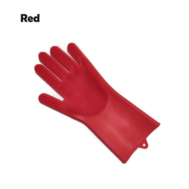 1PC Silicone Dishwashing Scrubber Gloves Kitchen Cleaning Gloves Bath Pet Dog Left Right Hand Gloves Household Cleaning Tools: Red Left
