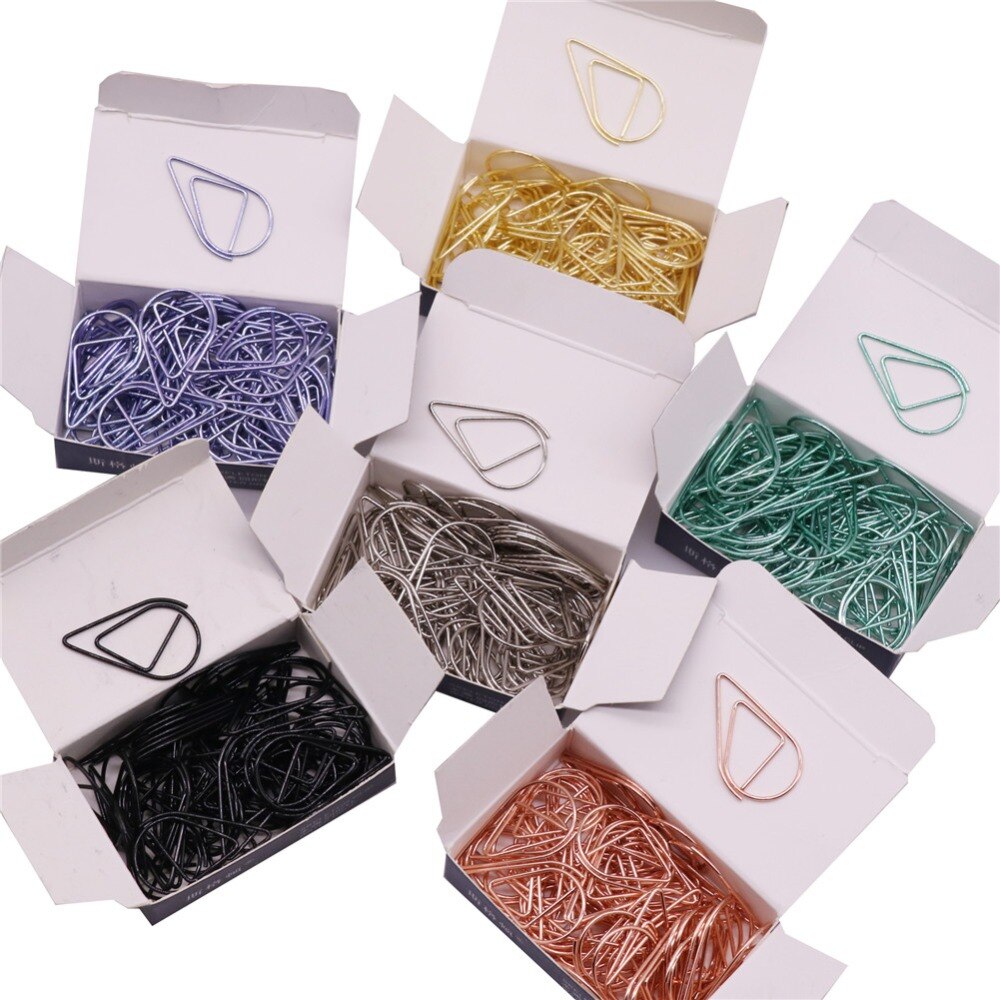 Clips de papel para modelado, Material metálico con forma de gota de agua, marcapáginas de color dorado, plateado y negro, 2,5x1,5 cm, 50 unids/lote