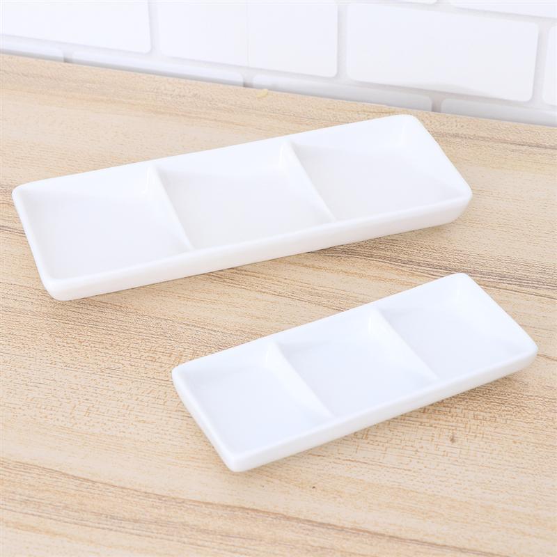 6 / 8.5 Inch Pure White Keramische 3-Compartiment Voorgerecht Dienblad Rechthoekige Verdeeld Saus Gerechten Voor Spice Schotel sojasaus