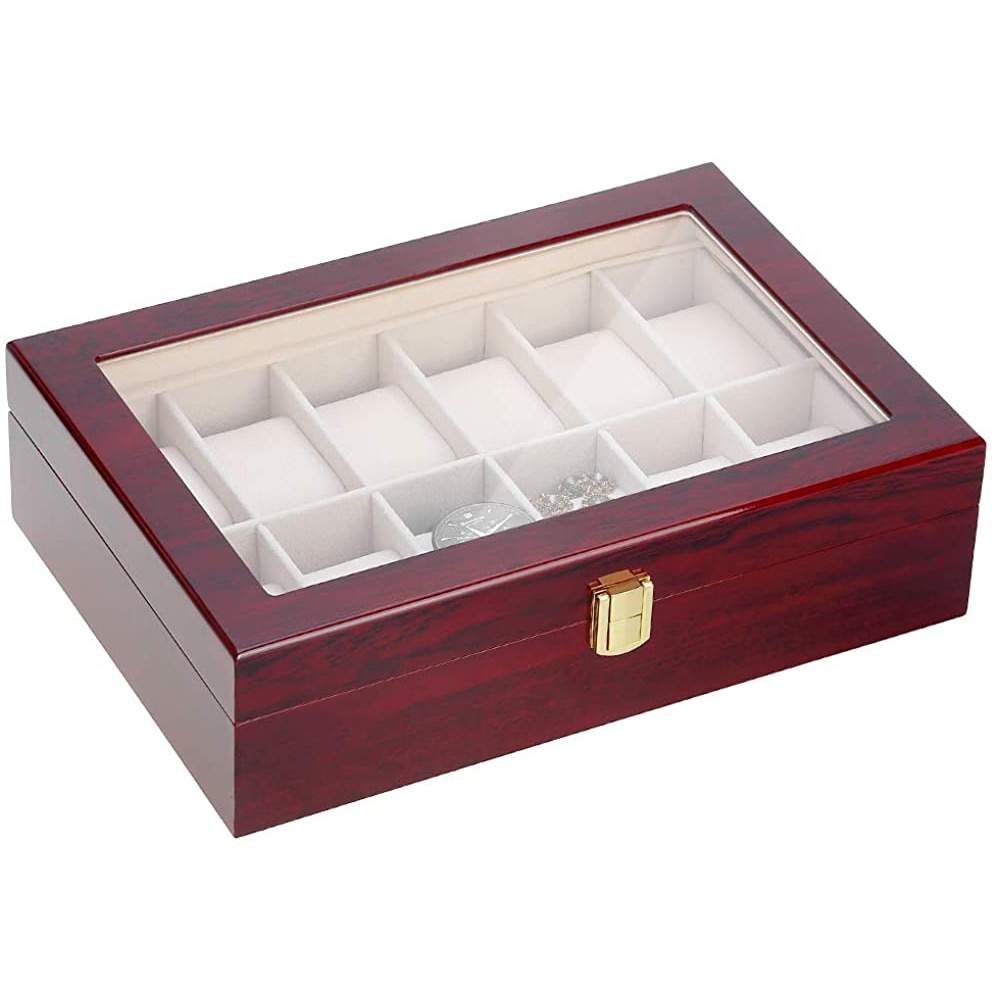 Watch Box Watch Organizer 12 Grids Wooden Watch Storage Case Display Storage Box Jewelry Collection Organiser Holder D30