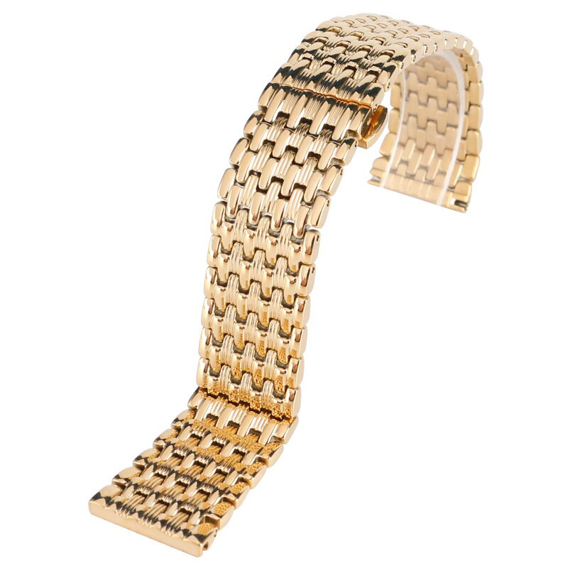 18mm 20mm 22mm Solid Gold Watch Bands Strap Stainless Steel Watchband Adjustable Replacement Bracelet + 2 Spring Bars