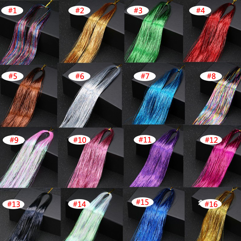 Accessoires de cheveux holographiques, 16 couleurs, 90cm, extension scintillante scintillante, 150 brins