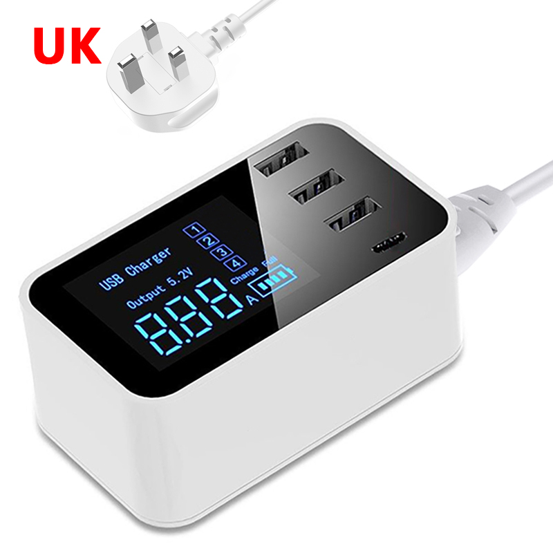 Quick Charge Type C Usb Charger Hub Led Display Wall Charger Snelle Mobiele Telefoon Oplader Usb Adapter Eu Ons Uk plug Voor Iphone X Xs: UK