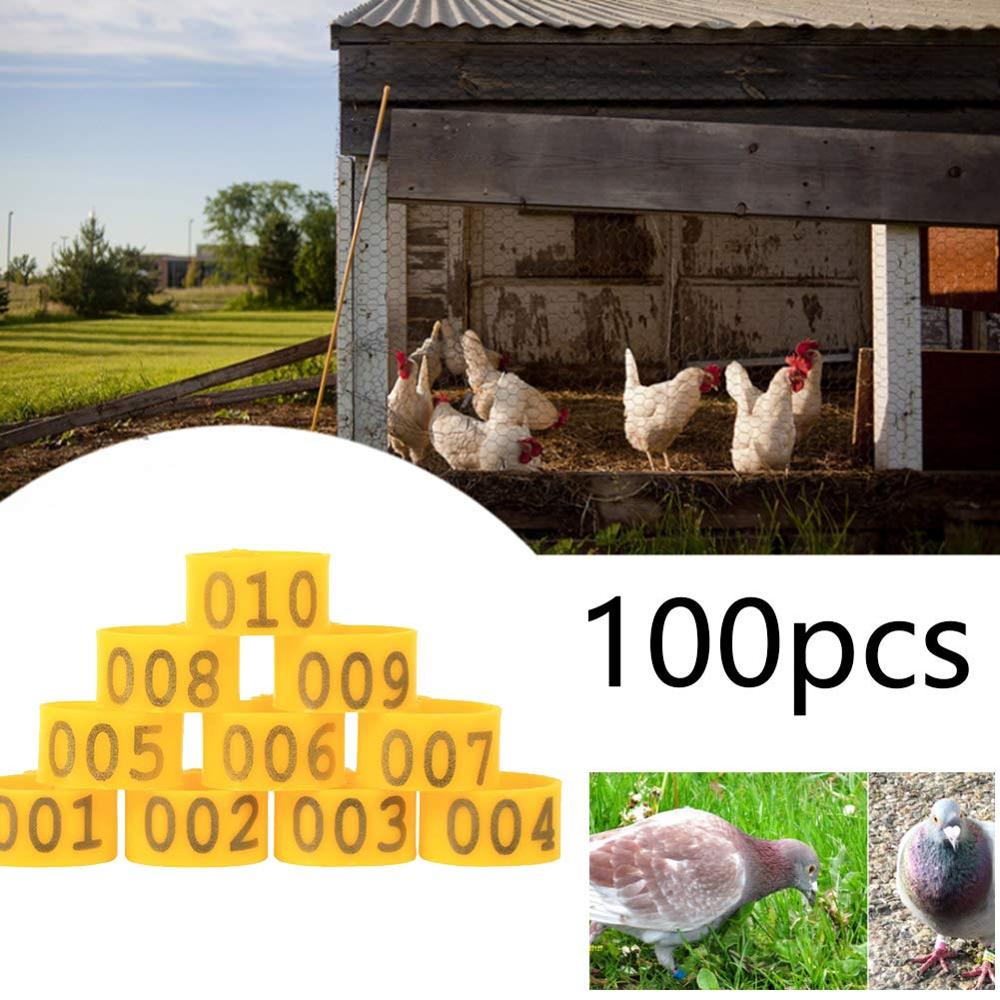 100 stk 20mm 001-100 nummererede plast fjerkræ kyllinger ænder gås benbånd ringe klip-på fjerkræ identifikationsbånd 5 farver