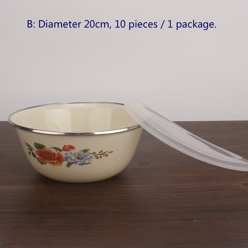 Tazón de esmalte nostálgico, tazón de esmalte retro, olla de sopa de esmalte chino Diámetro 16cm 20cm 10 unidades/1 paquete: B