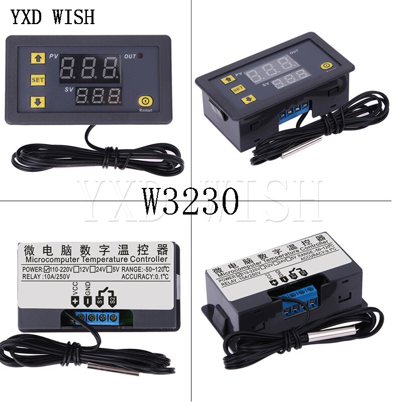 W3230 Digital Temperature Controller DC12V 24V AC110V-220V 20A LED Display Thermostat With Heating/Cooling Control Instrument
