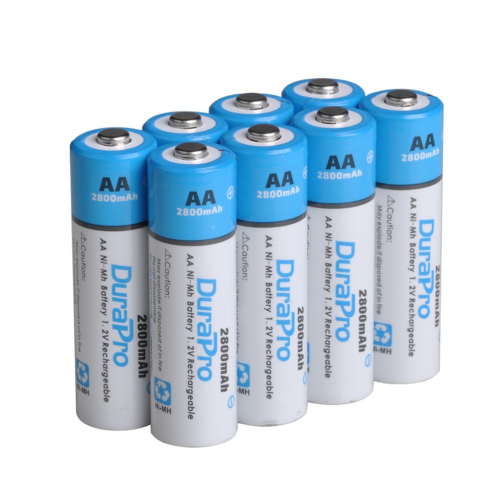 DuraPro 2800MAH AA or 1100mAH AAA Ni-MH Rechargeable Batteries for Camera, Calculator, MP3 Player ect: 8 AA