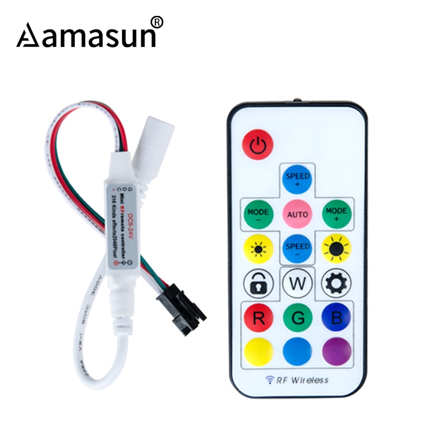 17- toetsen  dc 5v-12v rgb-afstandsbediening, draadloze mini rf-led-controller voor 2812 2811 1903 6812 led-stripverlichting, 3 pinnen