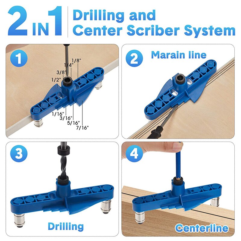 Zelfcentrerende Boren Gids Deuvel Jig Kit Verticale Tool Hout Boor Centrum Kraspen Pocket Gat Houtbewerking 2 In 1 Mouw gereedschap