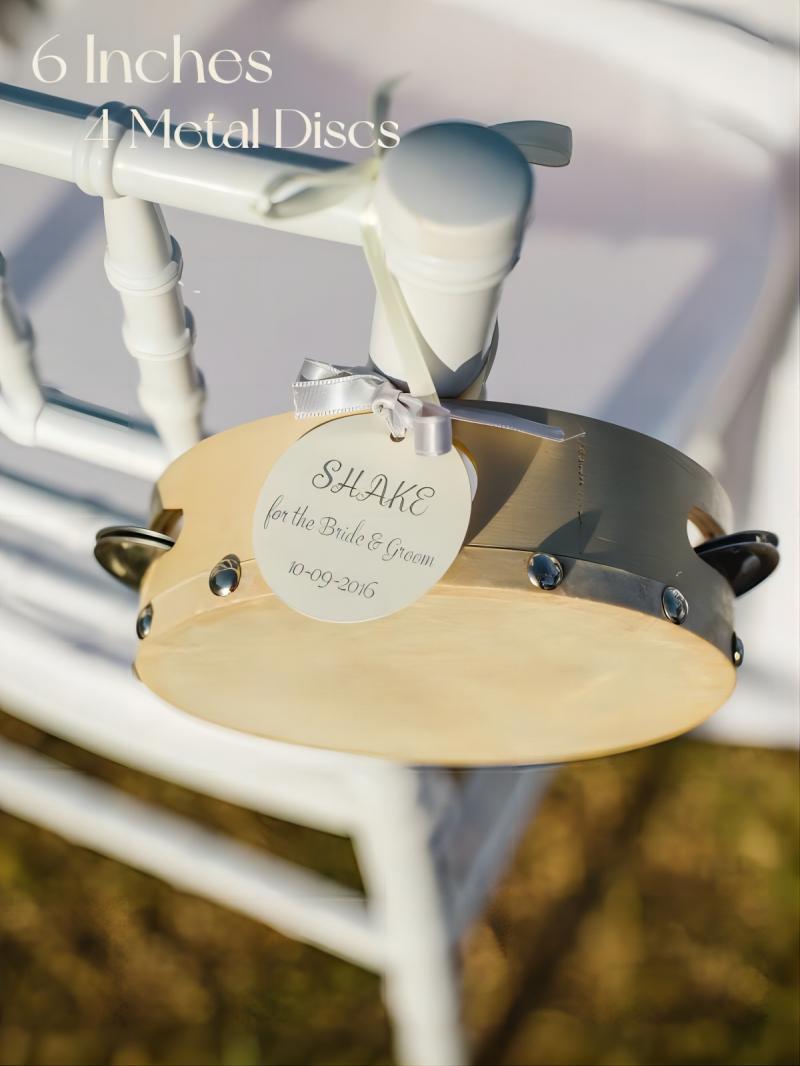 6-24 SZT. Tamburyn Ślubny DIY Upominki Ślubne Rustykalne Dzwonki Dębowe Metalowe brzęk Perkusja Prezent dla Gości 4/6 Cali