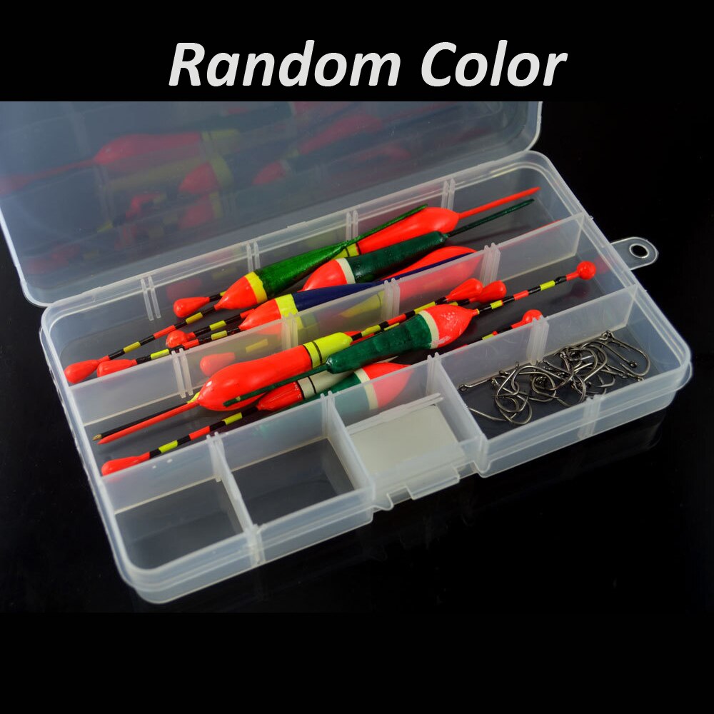 Boya flotante de pesca de colores variados, aparejos de pesca de estanque Bobber con caja de aparejos gratis + Combo de ganchos, 10 Uds.: Default Title