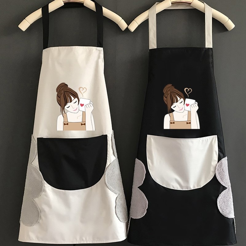 Hand Towel Apron Waterproof Stain Home Kitchen Cooking Waist Korean Cute Bear Hanging Neck Towel Apron Oversleeve