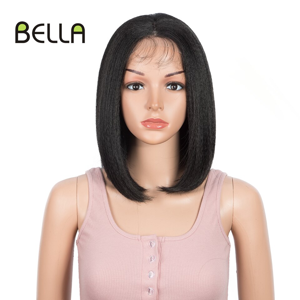 Bella Korte Bob Pruik Synthetische Lace Pruik Groen Blonde Bob Haar Cosplay Groene Tiffany Yaki Straight 4*4 Kant pruiken Voor Vrouwen Cosplay